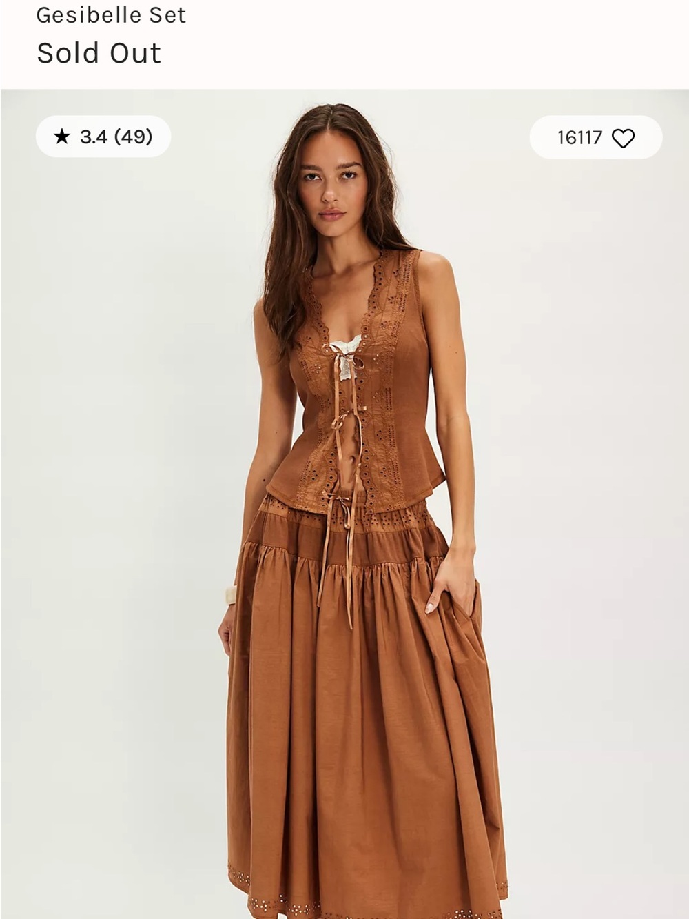 Free People Rust Brown Eyelet Lace-Up Dress Top - Picture 10 of 13